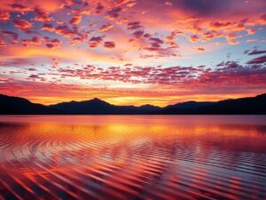 Sunset Over the Reflective Lake Surface – free AI stock image