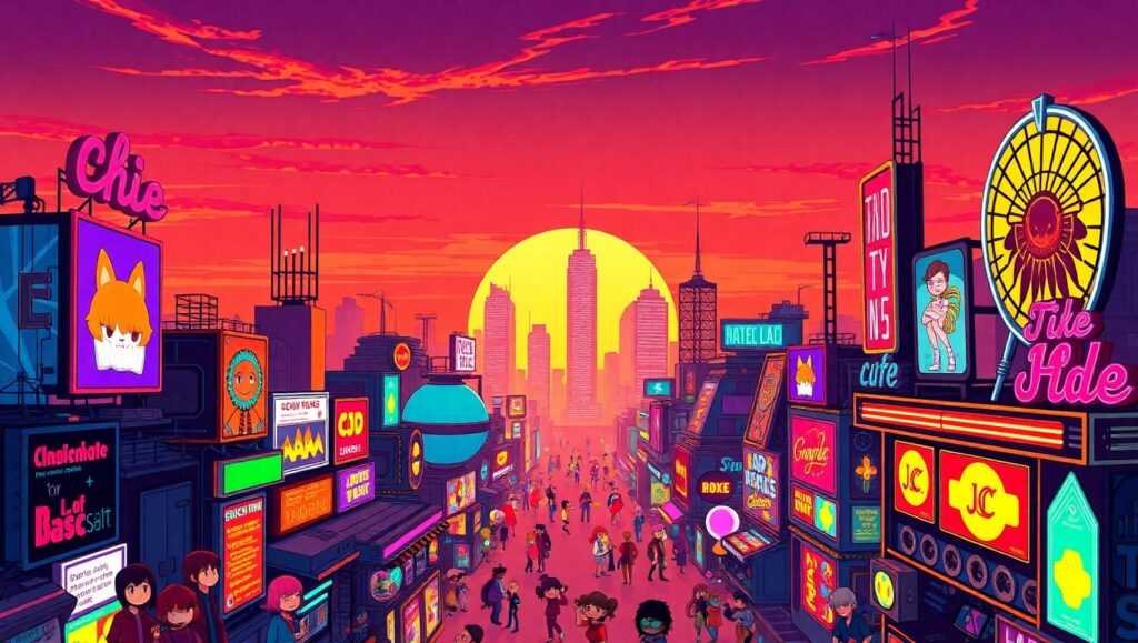 Sunset Pixel City Adventure – free AI stock image
