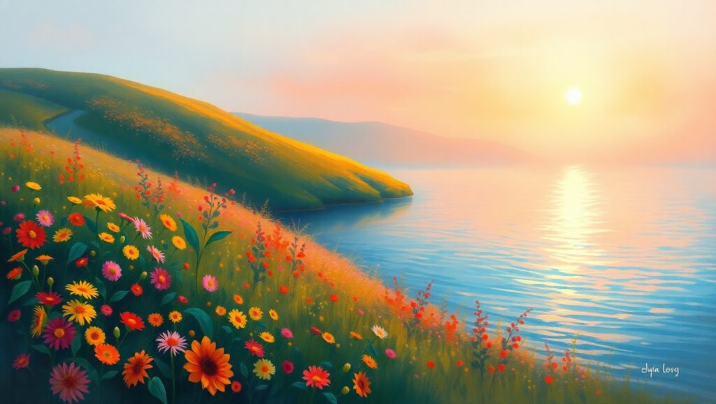 Sunset Reflections in Impressionism – free AI stock image