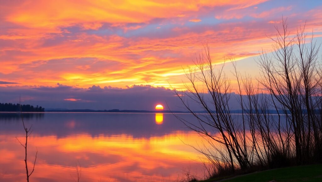 Sunset Reflections on a Tranquil Lake zw7 – free AI stock image