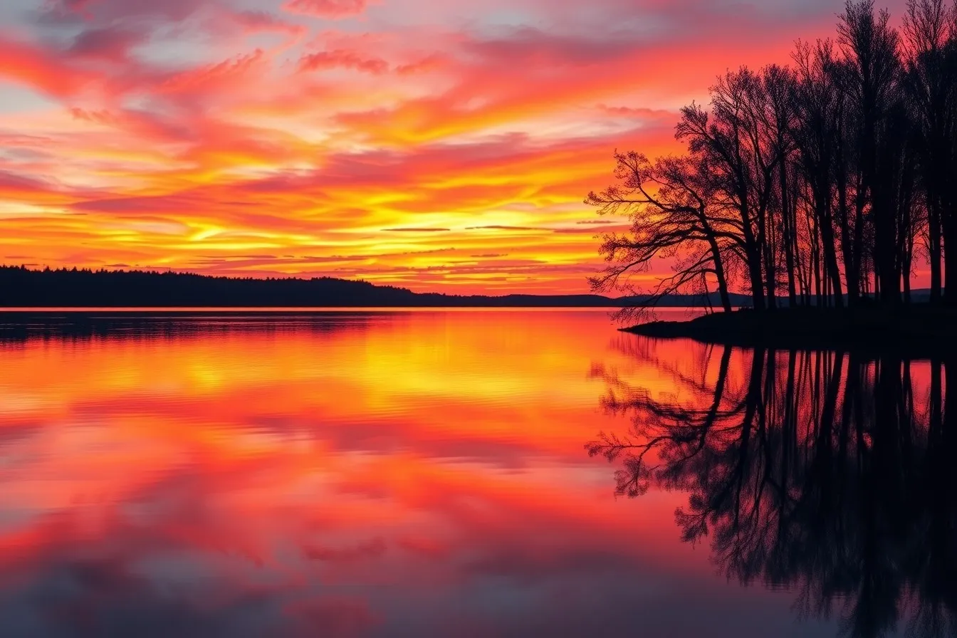 Sunset Reflections on a Tranquil Lake