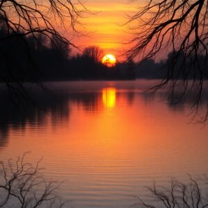Sunset Reflections on Serene Lake – free AI stock image