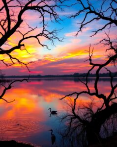 Sunset Reflections Over Serene Lake – free AI stock image