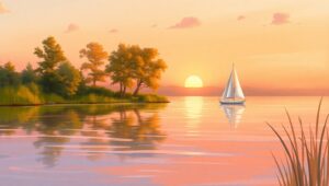 Sunset Serenity by the Lakeside – free AI stock image