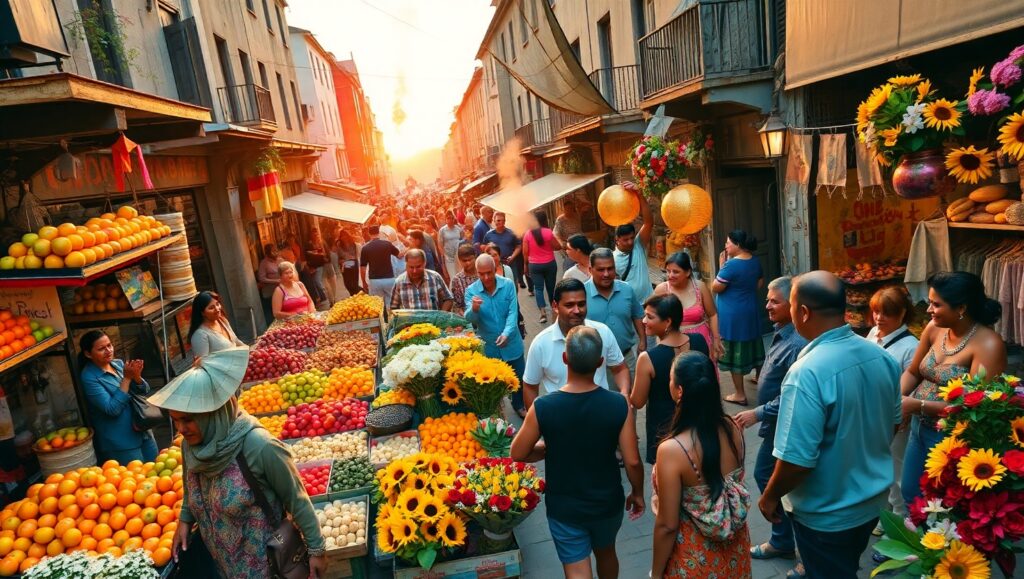 Sunset Serenity in a Marketplace – free AI stock image