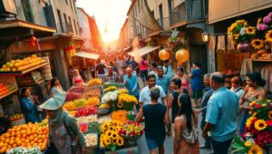 Sunset Serenity in a Marketplace – free AI stock image
