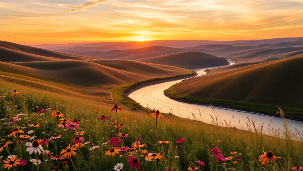 Sunset Serenity in Pointillism – free AI stock image