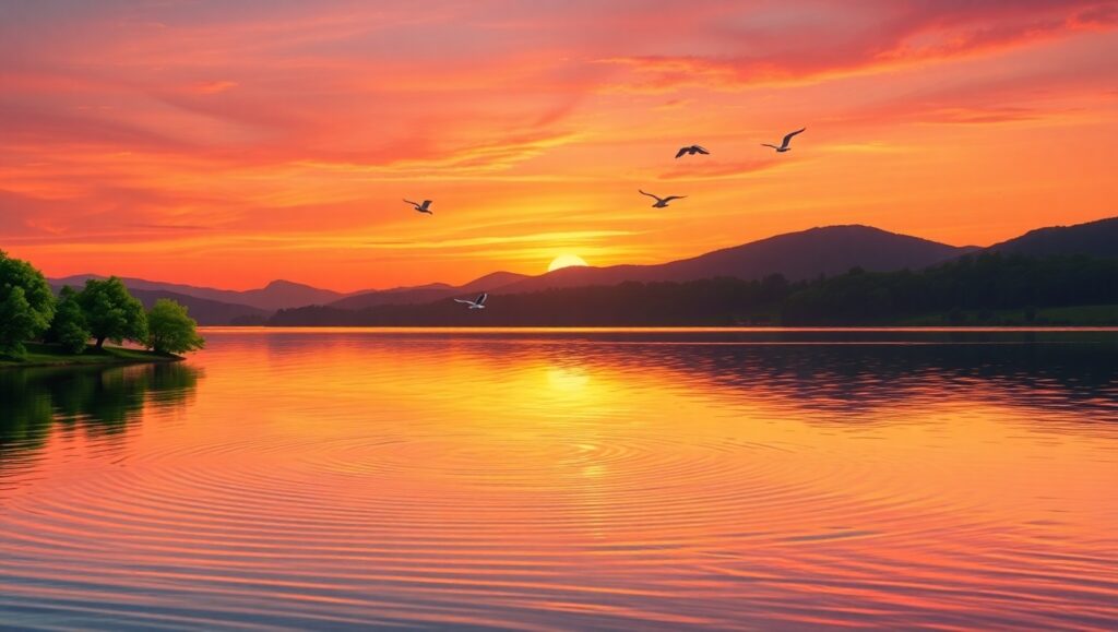 Sunset Serenity in Pointillism – free AI stock image