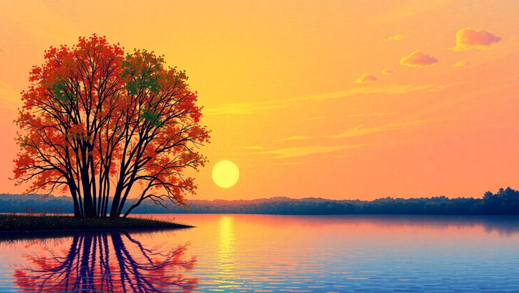 Sunset Serenity in Pointillism Style c1K – free AI stock image