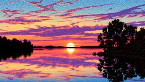 Sunset Serenity in Pointillism Style – free AI stock image