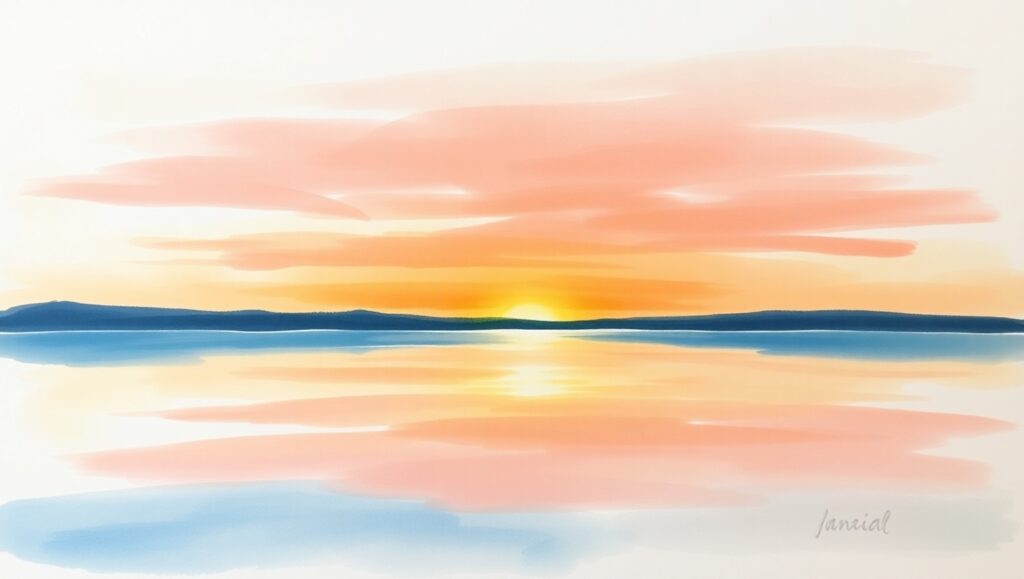 Sunset Serenity Over Calm Waters – free AI stock image