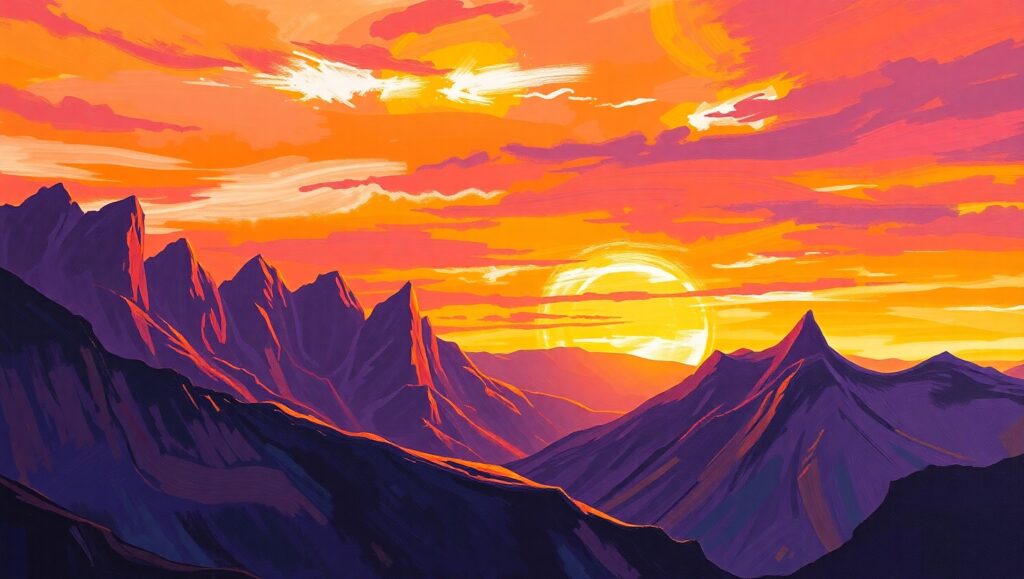 Sunset Serenity Over Majestic Mountains – free AI stock image