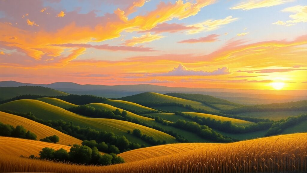 Sunset Serenity Over Rolling Hills – free AI stock image