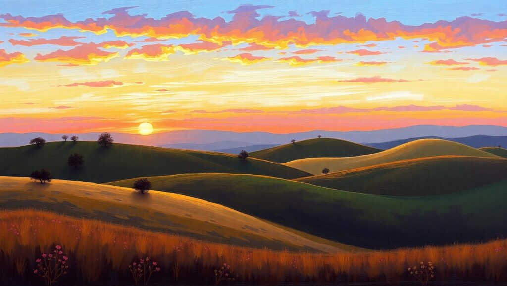 Sunset Serenity Over Rolling Hills – free AI stock image