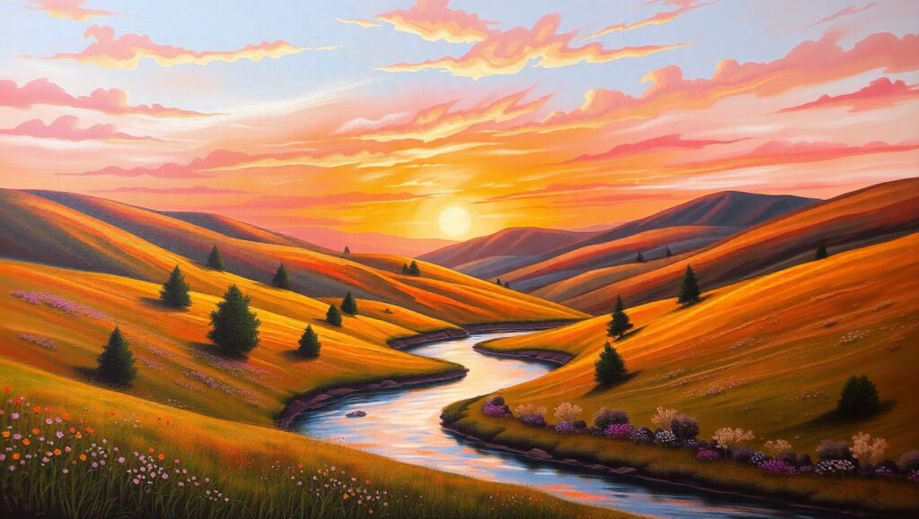Sunset Serenity Over Rolling Hills – free AI stock image