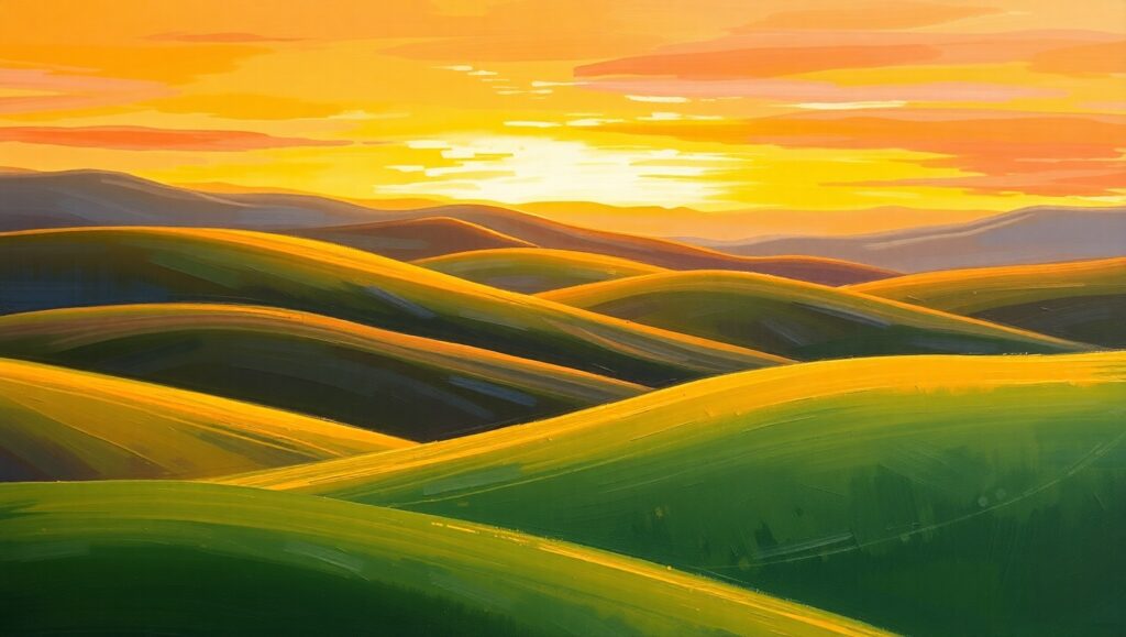 Sunset Serenity Over Rolling Hills – free AI stock image