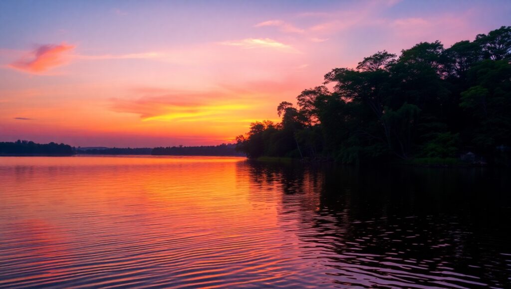 Sunset Serenity Over the Lake – free AI stock image