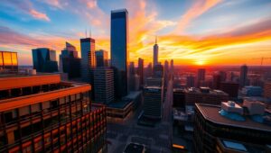 Sunset Skyline from Below Uo3 – free AI stock image