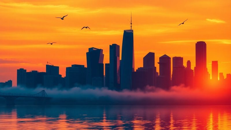 Sunset Skyline in Duotone Colors – free AI stock image