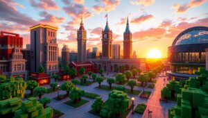 Sunset Voxel Cityscape Delight – free AI stock image