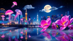 Surreal City Nights Collage – free AI stock image
