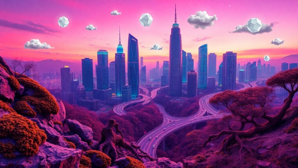 Surreal Cityscape in Duotone – free AI stock image