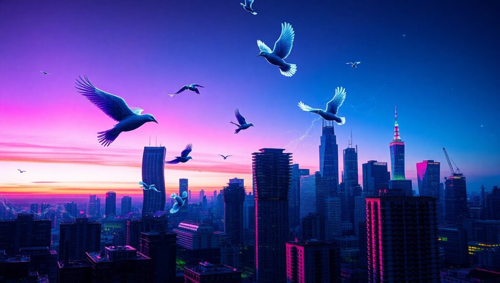 Surreal Dusk Cityscape Glitch – free AI stock image