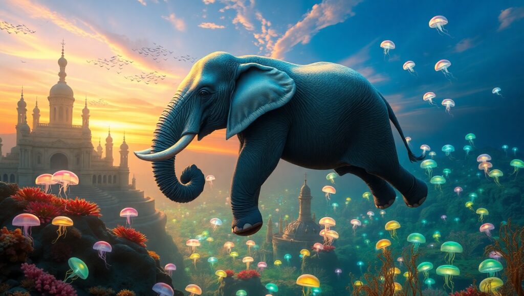 Surreal Elephants in an Underwater Dream – free AI stock image
