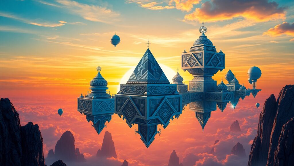 Surreal Floating Islands at Sunset – free AI stock image