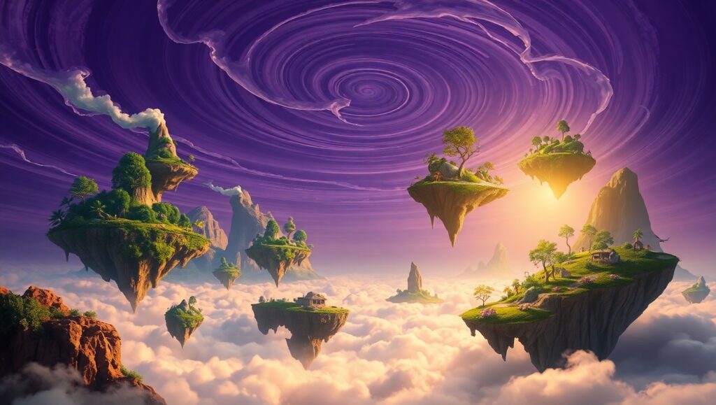 Surreal Floating Islands Landscape – free AI stock image