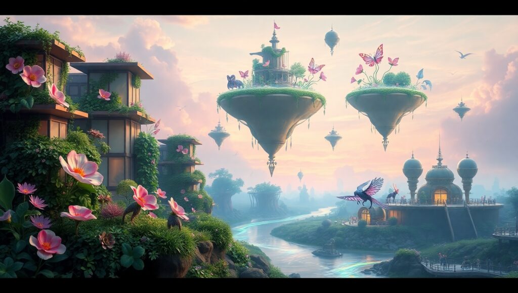 Surreal Floating Islands Landscape – free AI stock image