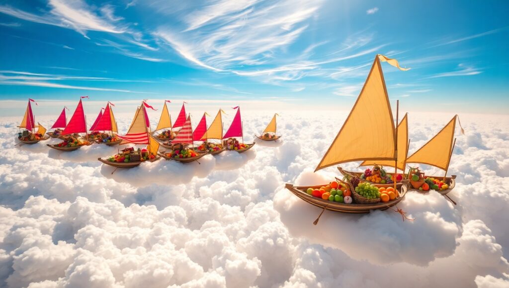 Surreal Floating Market in – free AI stock image