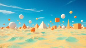 Surreal Geometric Ocean View – free AI stock image