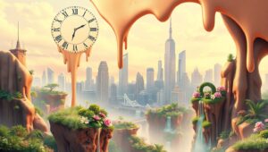 Surreal Melting Clock Cityscape – free AI stock image