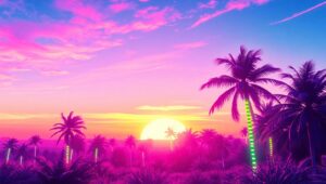Surreal Neon Dreamscape in Vaporwave – free AI stock image