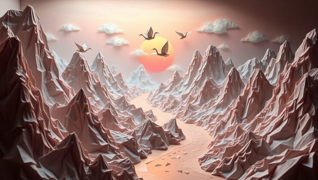 Surreal Origami Landscape Masterpiece – free AI stock image