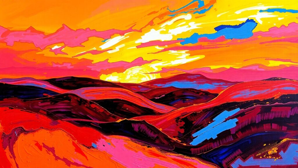 Swirling Colors of Sunset Hills – free AI stock image