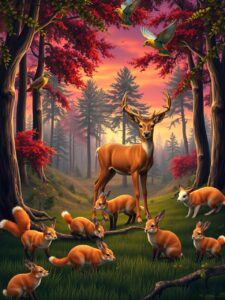 A Symphony of Forest Animals at Dusk – free AI stock image