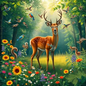 A Symphony of Wildlife in the Forest – free AI stock image
