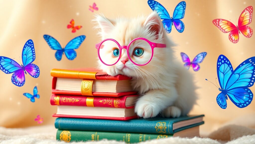 The Bookish Kitten Adventure – free AI stock image