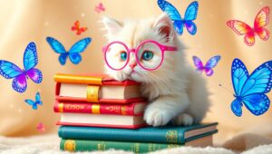 The Bookish Kitten Adventure – free AI stock image
