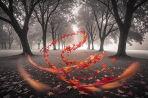 The Dance of Autumn Leaves – free AI stock image