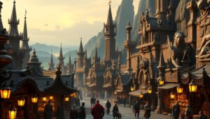 The Golden City of Bronze Legends – free AI stock image