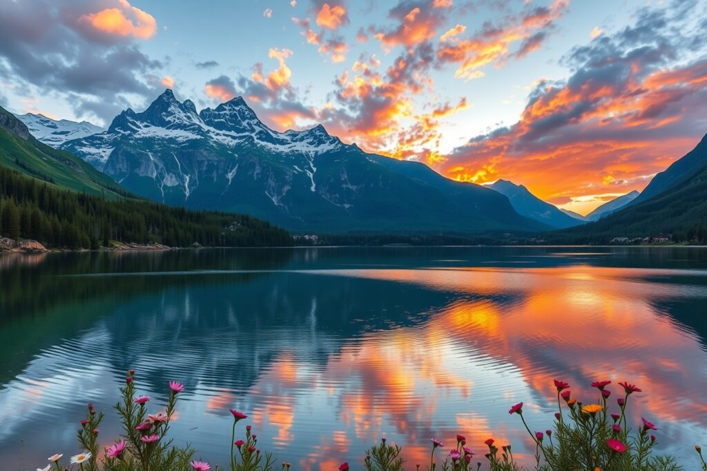 The Serenity of a Sunrise Over Mountains – free AI stock image