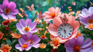 Time-Whispering Floral Dreamscape – free AI stock image