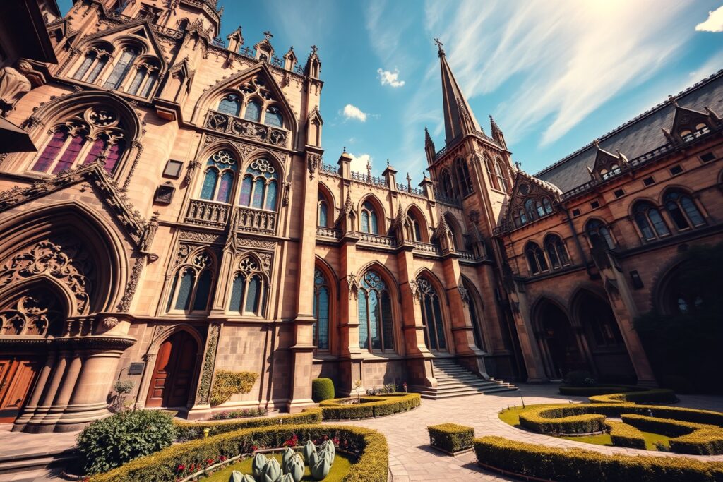 Timeless Gothic Cathedral Against a Bright Sky – free AI stock image