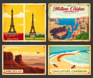 Timeless Vintage Travel Posters Collection – free AI stock image