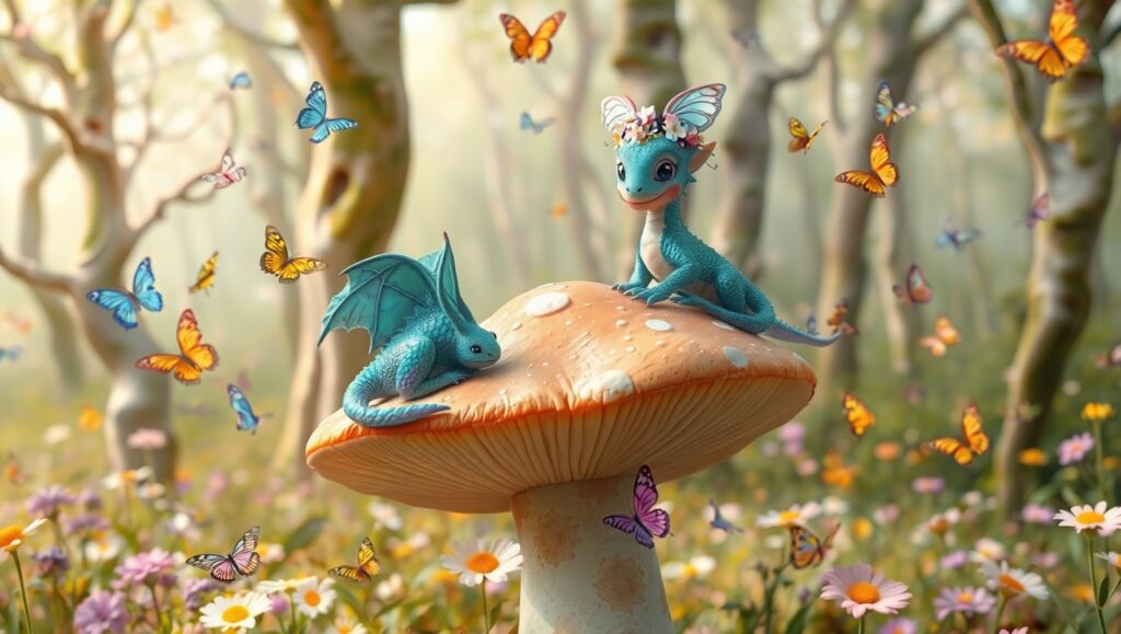 Tiny Dragon in a Pastel Wonderland – free AI stock image