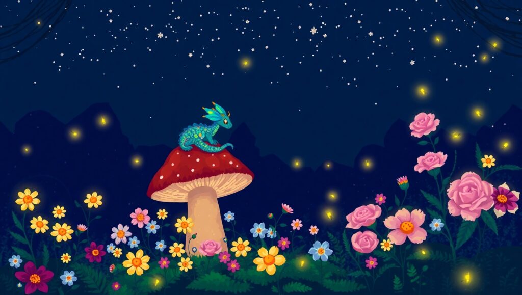 Tiny Dragon in a Pixelated Forest – free AI stock image