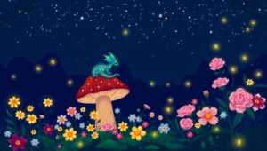 Tiny Dragon in a Pixelated Forest – free AI stock image